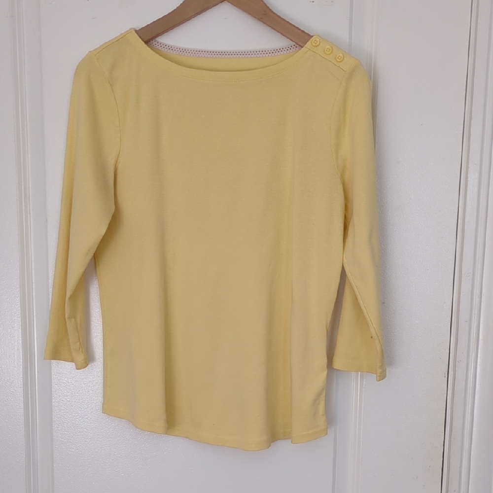Charter Club Soft Butter Yellow 3/4 Sleeve Boat Neck Tee